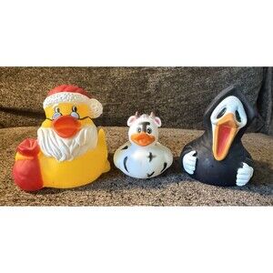 CHRISTMAS & Halloween Rubber Ducks Santa SCREEM Cow Lot Of 3 Rare JEEP